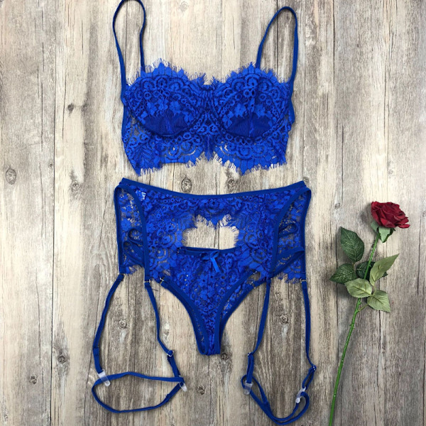 Kvinnors underkläder bh och trosor 2-delad sexig underkläder pyjamas Blue M