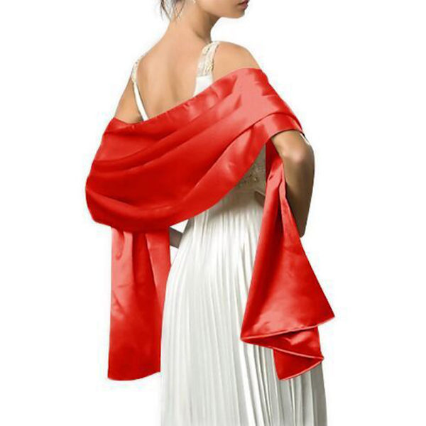Satin Schalar och Wraps Extra Långa för Kvinnor Bröllopskväll Festklänning Red