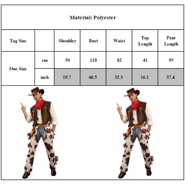 Vuxen Man Western Cowboy Kostym Halloween Maskerad Rollspel Prestanda Kläder