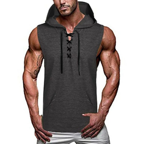 Herr Sommar T-shirts Muskel Casual Ärmlös Huvtröja Slim Skjorta Army Green L