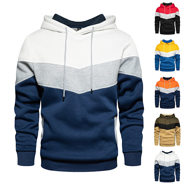 Herr Färgblock Hoodie Pullover Långärmad Huvtröja Casual Jumper Topp Red 2XL