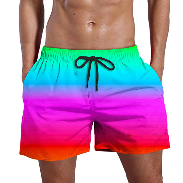 Men Gradient Dragsko Badbyxor Quick Dry Beach Shorts Half Pants D 2XL