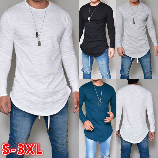Ny långärmad tröja för män T grey 3XL