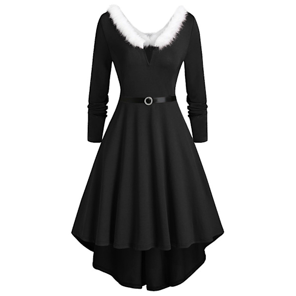 Kvinnors julsvängning V-ringad klänning Xmas fest fluffig utomhus black M