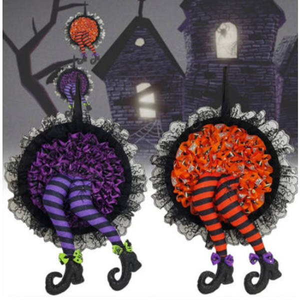 Halloween dörrhängande krans häxhatt ben pumpa dörrkrans Orange