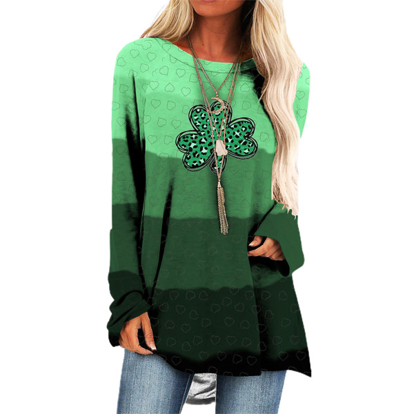 Kvinnors St. Patrick's Day Gröna Toppar T-shirt Casual Crew Blus B XL