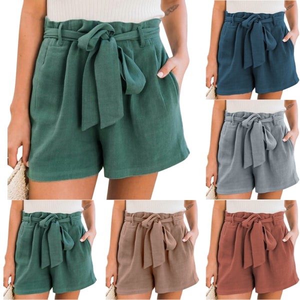 Pure Color fluga Shorts Casual fickor lösa för kvinnor Green S