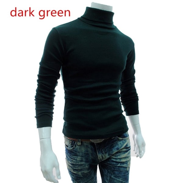 Ny långärmad sköldpaddshals tröja för män dark green 2XL