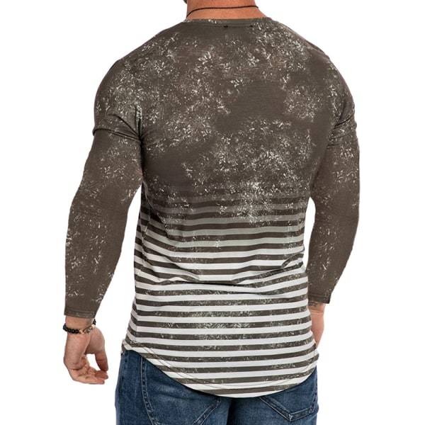 T-shirt för män digitalt tryck 3D-gradient Casual långärmad Coffee 2XL