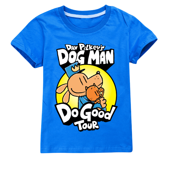 Dog Man Pojkar Tränings T-shirts Tecknade Toppar Sommar Kortärmad Snabbtorkande Aktiva T-shirts för Barn Tonåringar Dark Blue 140cm