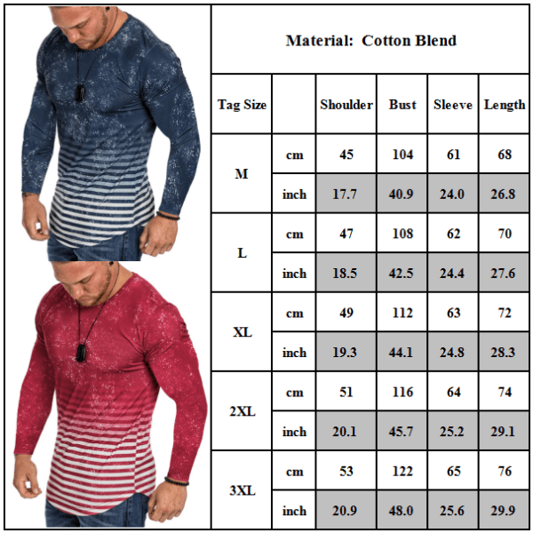 T-shirt för män digitalt tryck 3D-gradient Casual långärmad Black 3XL