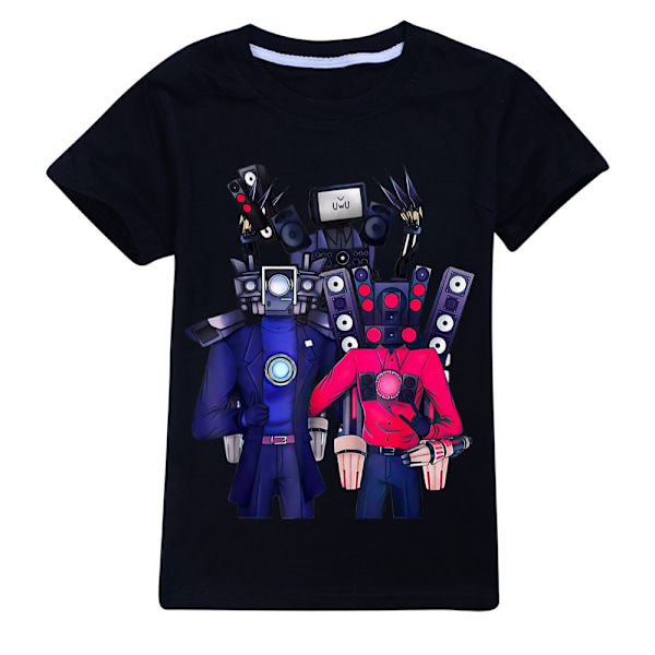 Kids Skibidi Toilet Speakerman Print Boys Girls Casual Short Sleeve T-Shirt Tee Black 120cm
