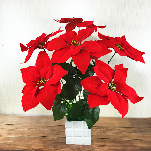 Dekorationer Konstgjord Julstjärna Falsk Växt Julblomma B-7branch