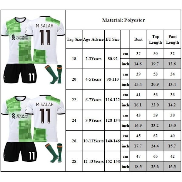 Fotbollströjor för barn, shorts, strumpor, träningsset No.11 8-9 Years