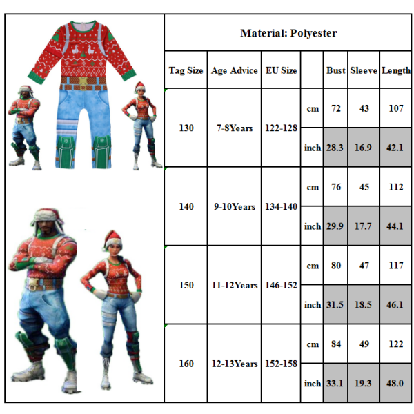Barn Halloween Party Kostym Jul Ranger Suit Långärmad As pics 160CM