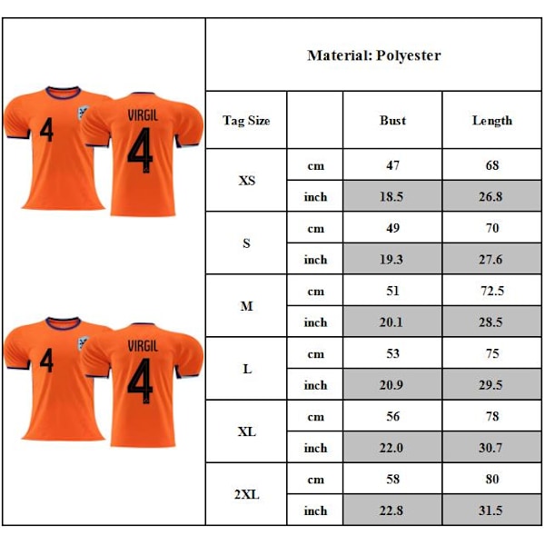 Herrfotbollströja 2024 Nederländska Hemma Tröjor NO.4 VIRGIL Fotboll M
