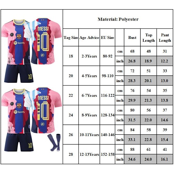 25-26 Barcelona Fotbollsträningskläder No.10 Messi Fans Tränings Fotbollströja Set för Barn 18