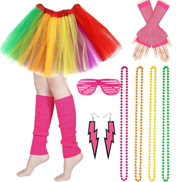 Kvinnor 80-talets 70-talets Retro Kostym Tillbehör Set Neon Benvärmare Set rainbow