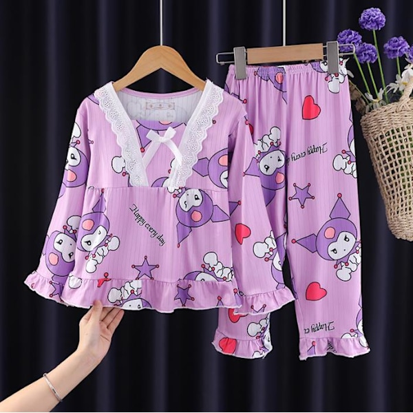 Sanrio Pyjamas Melody Kuromi Nattkläder Loungewear Barn Toppar Byxor Set D 4-5Years