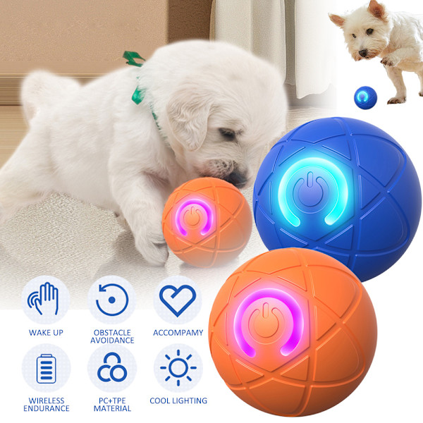 Interaktiv Hundboll, Automatisk Rullande Hoppande Rotationsboll för/Små/Medelstora/Stora Hundar Aktiv Självrullande Hundboll för Hundberikning Orange