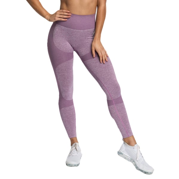 Mjuk stickad höft yoga byxor hög midja dam sport fritid Light purple L