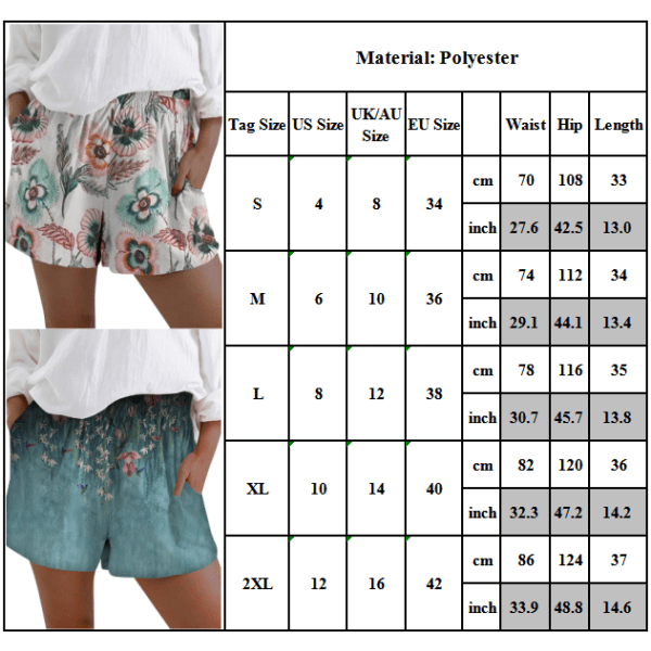 Casual shorts med print , fickor för kvinnor. Strandbyxor som matchar alla White S