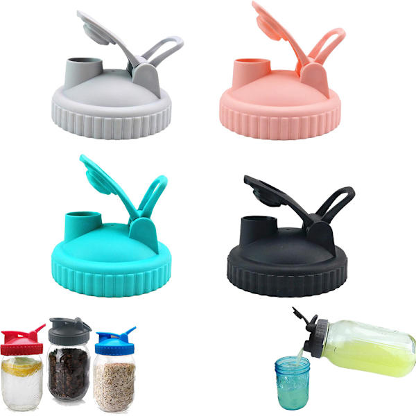 Mason Jar Flip Lock Tätning med Skruvlock, Läckagesäker Tätning med Enkel Hällpip och Flipplock Light Gray 86mm