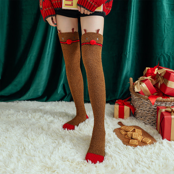 Dam Fuzzy Socks Slipper Mjuk Fleece Mysig Plyschstrumpor för Vuxna Elk