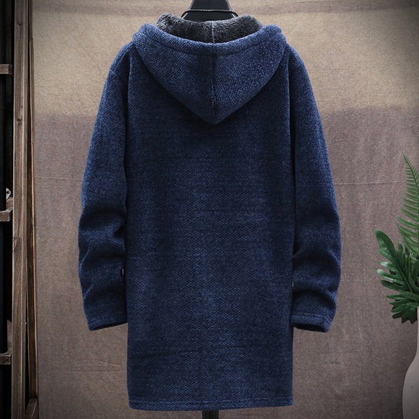 Långärmad luvtröja i fleece för män Vinter Varm Casual Coat Jacka Dark Cyan L