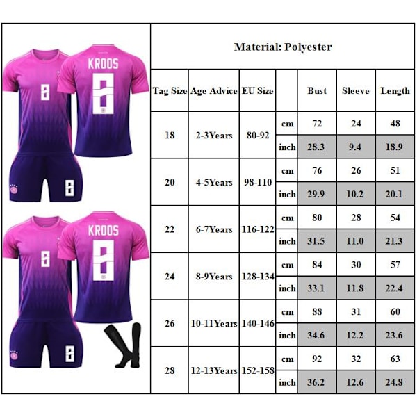 #8 KROOS Fotbollströja Träningskit för Barn Pojkar Träningsdräkt Set Tröja + Shorts 26