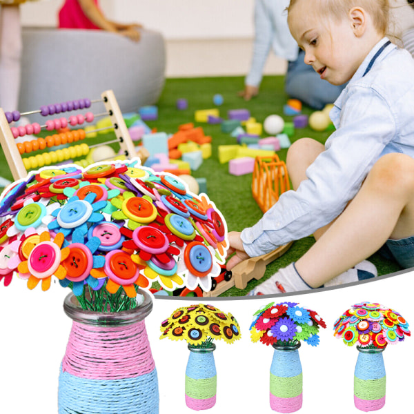 Konsthantverk för flickor Gör din egen blombukett med knappar och filtblommor Galsang Flower