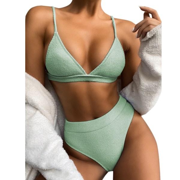 Pure Color High Waist Baddräkt Sexig Beach Bikini Snygga kvinnor Green S