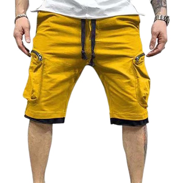 Snygga enfärgade sportshorts med flera casual för män Yellow XL