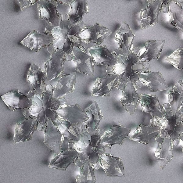 Klar snöflinga prydnad 3D kristall akryl julgran transparent dekor 4.7cm, 10PCS