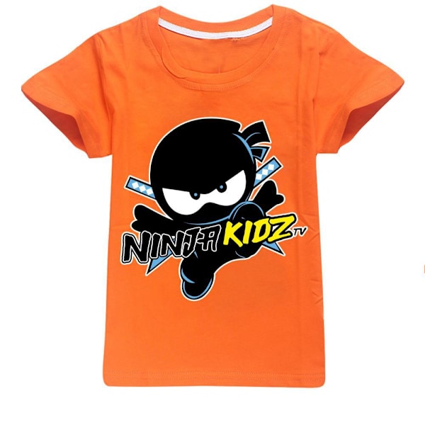 Ninja Kidz Pojkar Tränings T-shirts Tecknade Toppar Sommar Kortärmad Snabbtorkande Aktiva T-shirts för Barn Tonåringar Orange 120cm