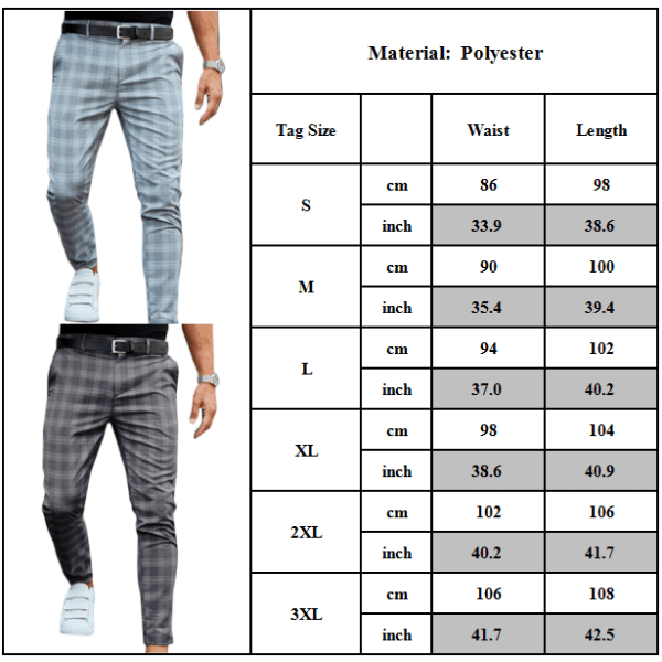 Herr Check Byxor Passform Stretch Casual Formell Arbete Långa Byxor Khaki S
