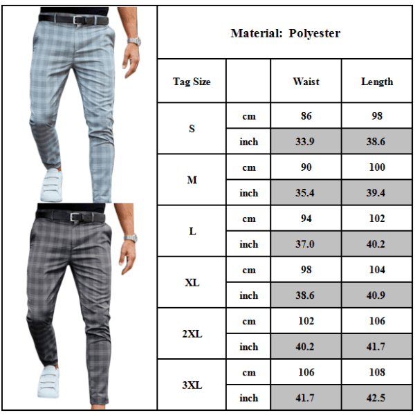 Rutiga byxor för män som passar Stretch Casual byxor för formell arbete Khaki XL