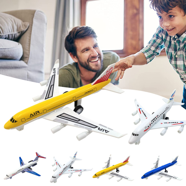 Flygplansleksaker Alloy Airbus Pull Back Plane Leksaksjetmodeller för barn Yellow+Blue+White+All White(4PCS)