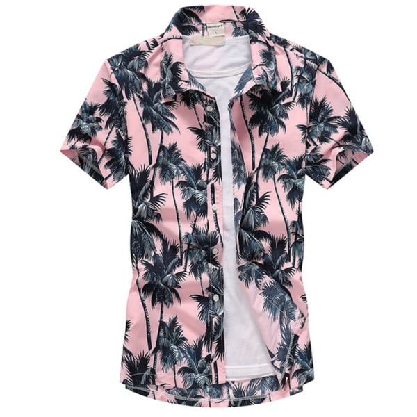 Sommar Cool Blommig Tryckt Skjorta Herr pink 2XL