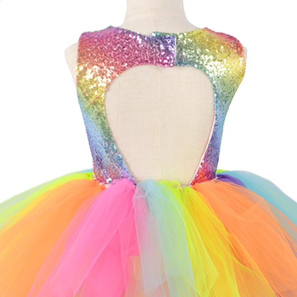 2-10T Flickor Regnbåge Tutu Klänning Toddler Kids Glittrande Sekvenstull Festklänningar för Födelsedag Outfit Halloween Särskilt Tillfälle 10T