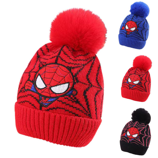 Kids Spiderman Broderad Stickad Mössa Vintermössa Bubble Hat Red