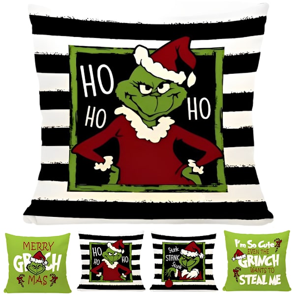 Jul Grinch Kuddfodral Örngott Dekoration för Soffa Julgåva Högtid D