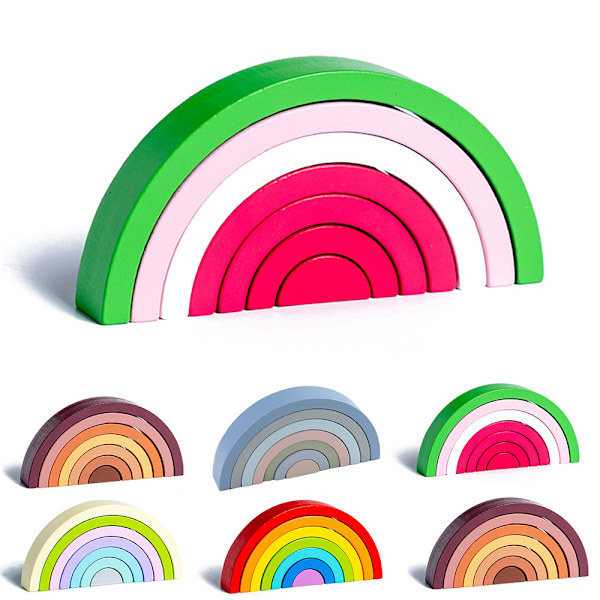Barn i trä regnbåge stapelbara leksaker staplare Montessori nesting block färg form matchande leksaker set Watermelon