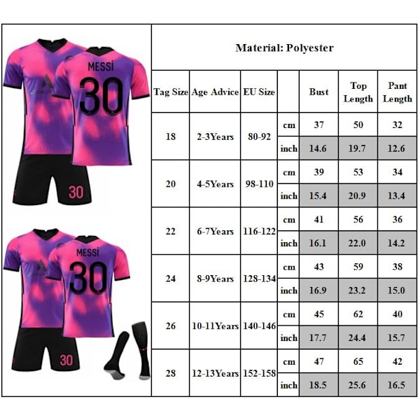 2021 Paris Tredje Bortamatch Tröjor för Barn Fotbollströja Set #30 MESSI Tröja Ungdom Träningskläder Fotboll Träningsuniformer 24