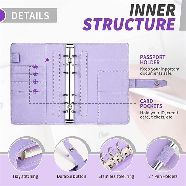 A6 Notebook Cash Organizer Budget Pärm Plånbok Planer Kuvert purple