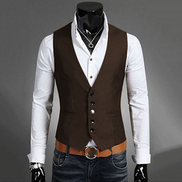 Herrkostym Väst Bottenjacka Business Kort Smal Midjekjol deep brown 4XL