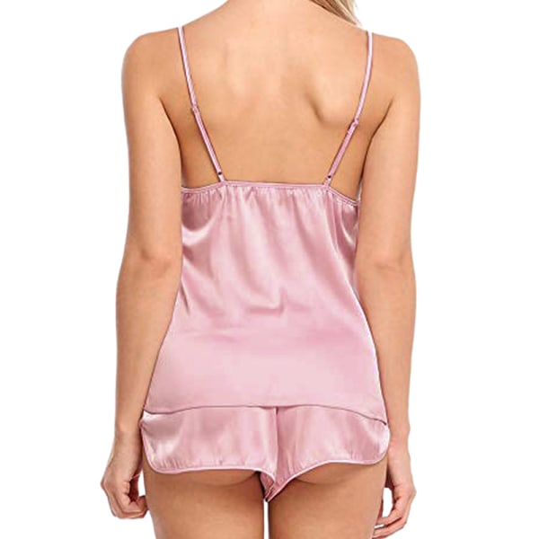Damer Satin Strappy Camisole Vest Shorts Pyjamas Lounge Set Pink M