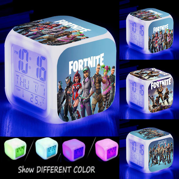 Barn F-ortnite Digital Klocka, med Färgglad Nattlampa, Datum, Tid, Temp Display, Väckarklockor Sängbordsdekor för Pojkrum B