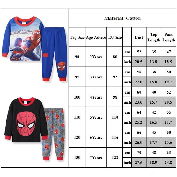 Spider-Man Pyjamas för Småbarn Pojkar Flickor Bomull Pyjamas för Pojke Nattkläder Långärmad Söt Tecknad Sovkläder Byxor Set #3 90cm