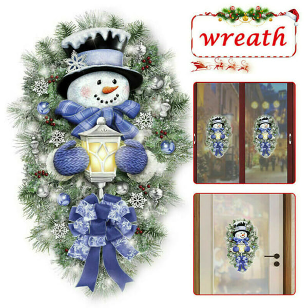 Vinter snögubbe krans klistermärken jul dörr fönster hem dekaler 20*30cm